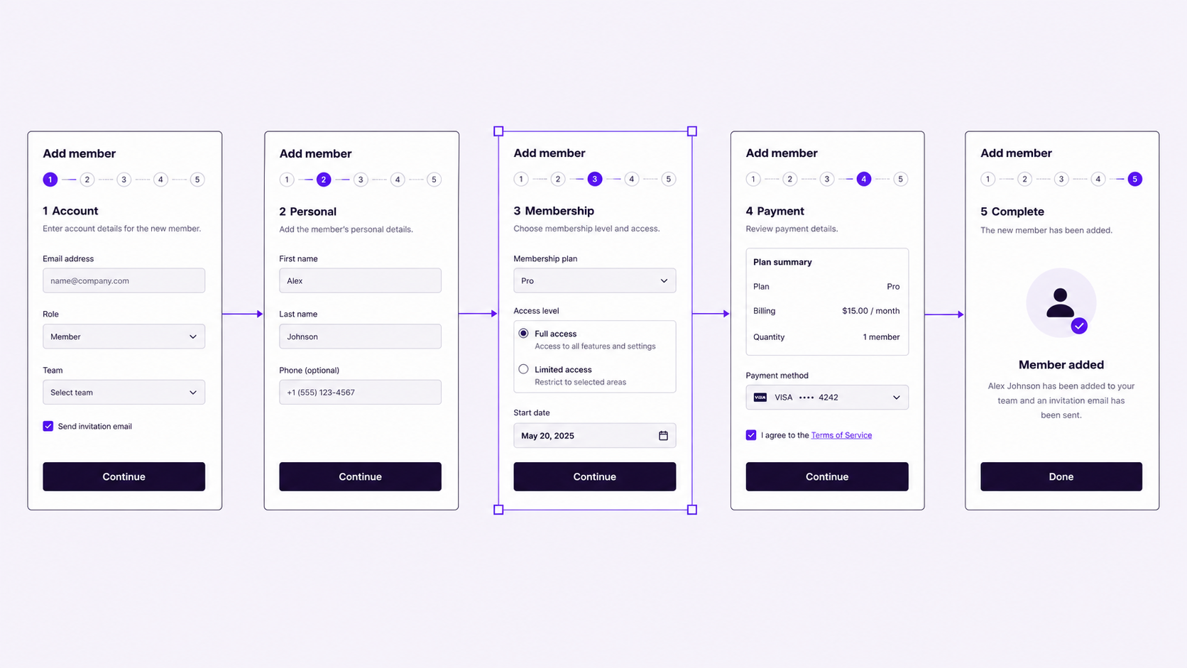 Add member flow built with Wirefigma PRO
