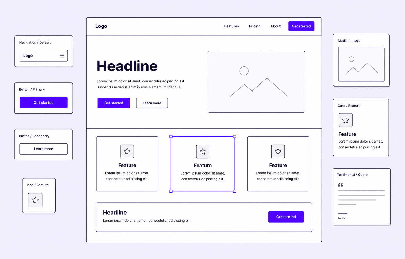 Landing page templates built with Wirefigma PRO